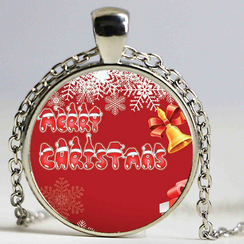Рождественский подарок стеклянное ожерелье с кабошоном художественным рисунком