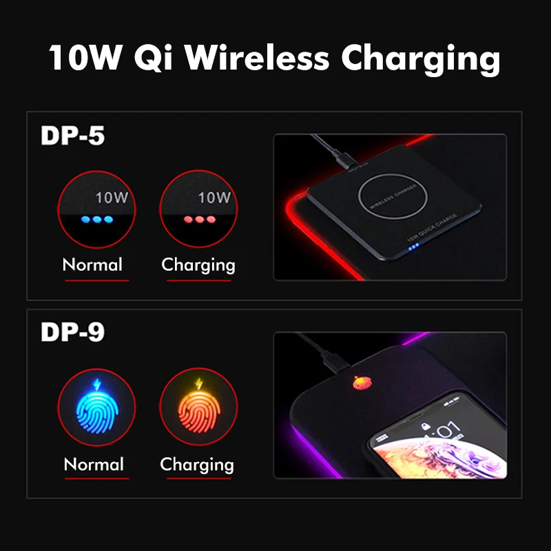 Светодиодный коврик для мыши RGB USB Проводное освещение Беспроводная зарядка