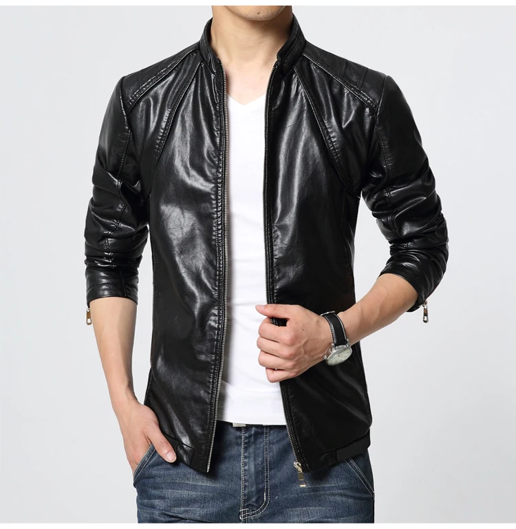 Мужская красная черная Коричневая Кожаная куртка со стоячим воротником бомбер Pu