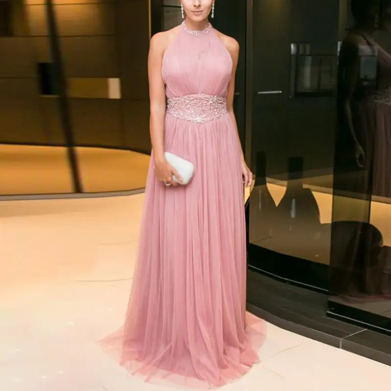 Женское платье элегантное с лямкой на шее без рукавов приталенное Формальное