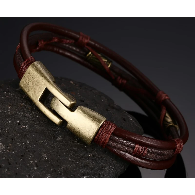 XUANPAI Мужской винтажный кожаный браслет на запястье из коричневой веревки Masculino