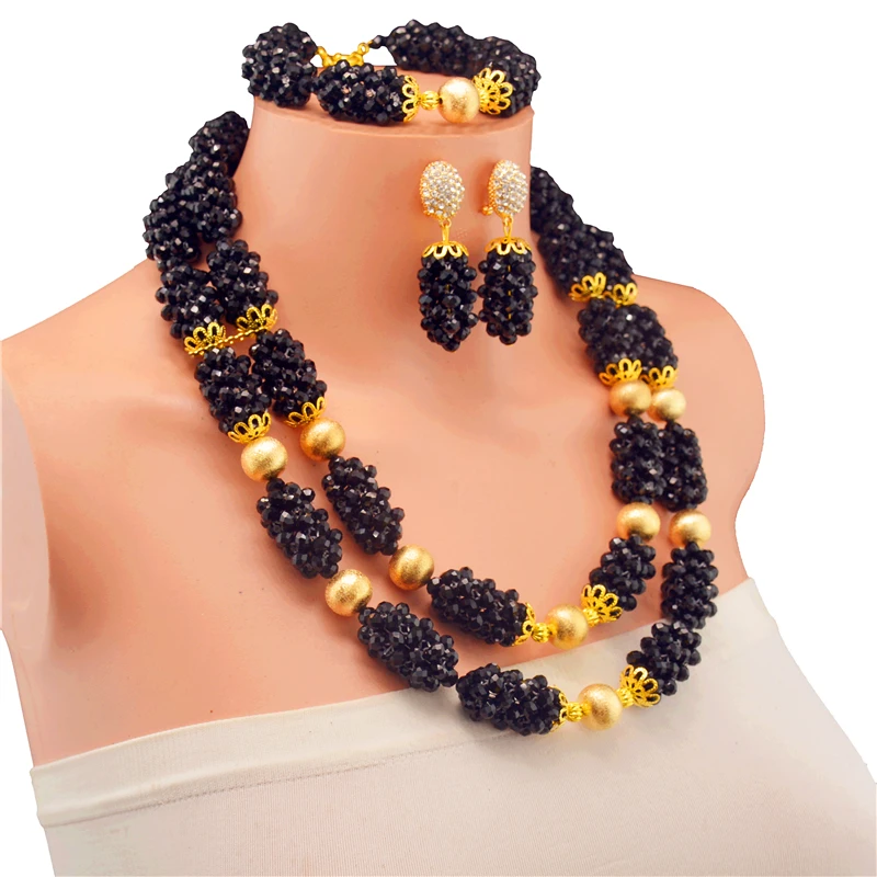 2017 последние африканские бусы нигерийские Свадебные Ювелирные наборы черный