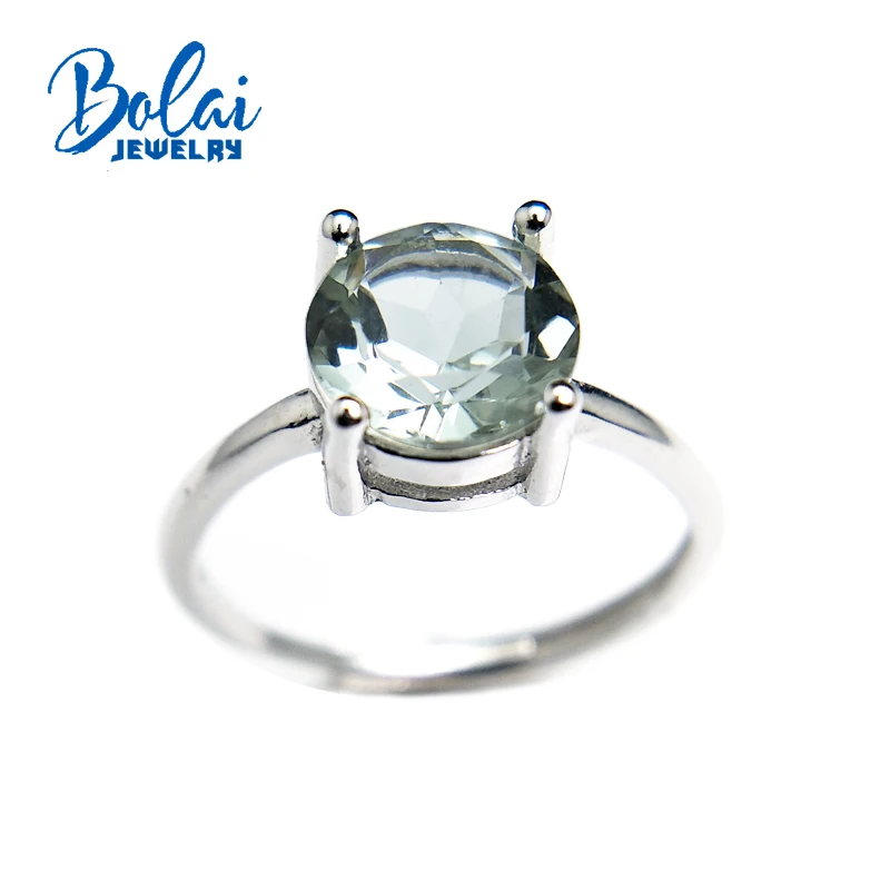 Bolaijewelry, классический простой стиль, натуральный зеленый аметист круглые 925 мм кольцо с драгоценным камнем, серебряные ювелирные изделия для женщин, лучший подарок