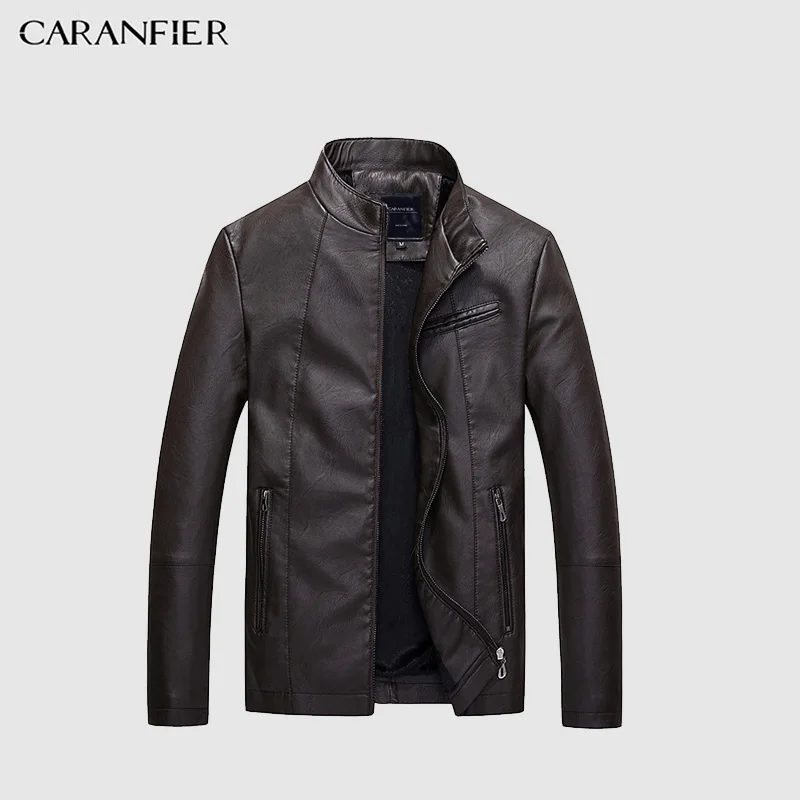 

CARANFIER Mens Leather Jackets Winter Coats Men Velvet Thick Fashion Faux Outerwear Pilot Biker Motorcycle Male Business Jacket