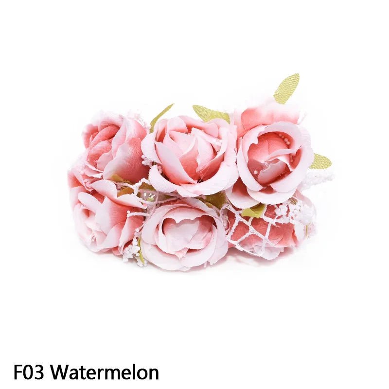 F03 Watermelon 12 шт./лот, искусственный кружевной материал, букет роз, искусственный цветок из пенопласта, сделай сам, Плетенный венок, украшение для свадьбы, дома - Цвет: F03 Watermelon