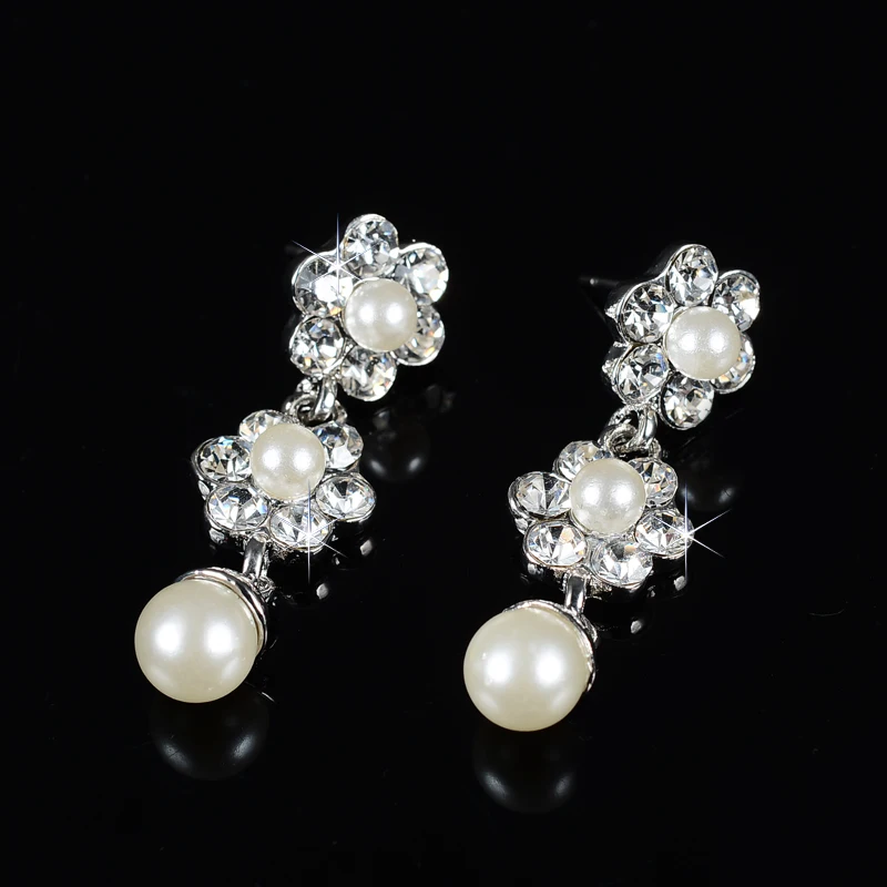 Женский комплект украшений с кристаллами и жемчугом свадебные комплекты цветами