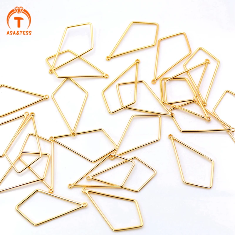 

10 PCS Gold Plated Brass Soldered Rhombus Ring Charm Findings Simple shield Shape Frame Connector Hoop DIY Making Jewelry Link