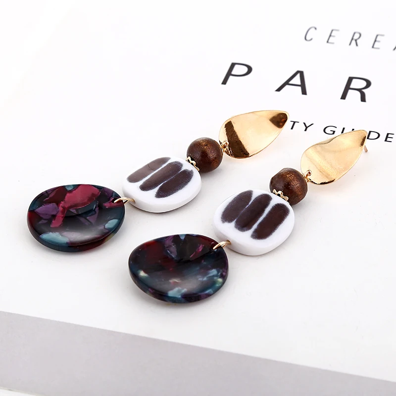 YAOLOGE Этническая акриловые серьги Уникальный Красочный Узор круглые