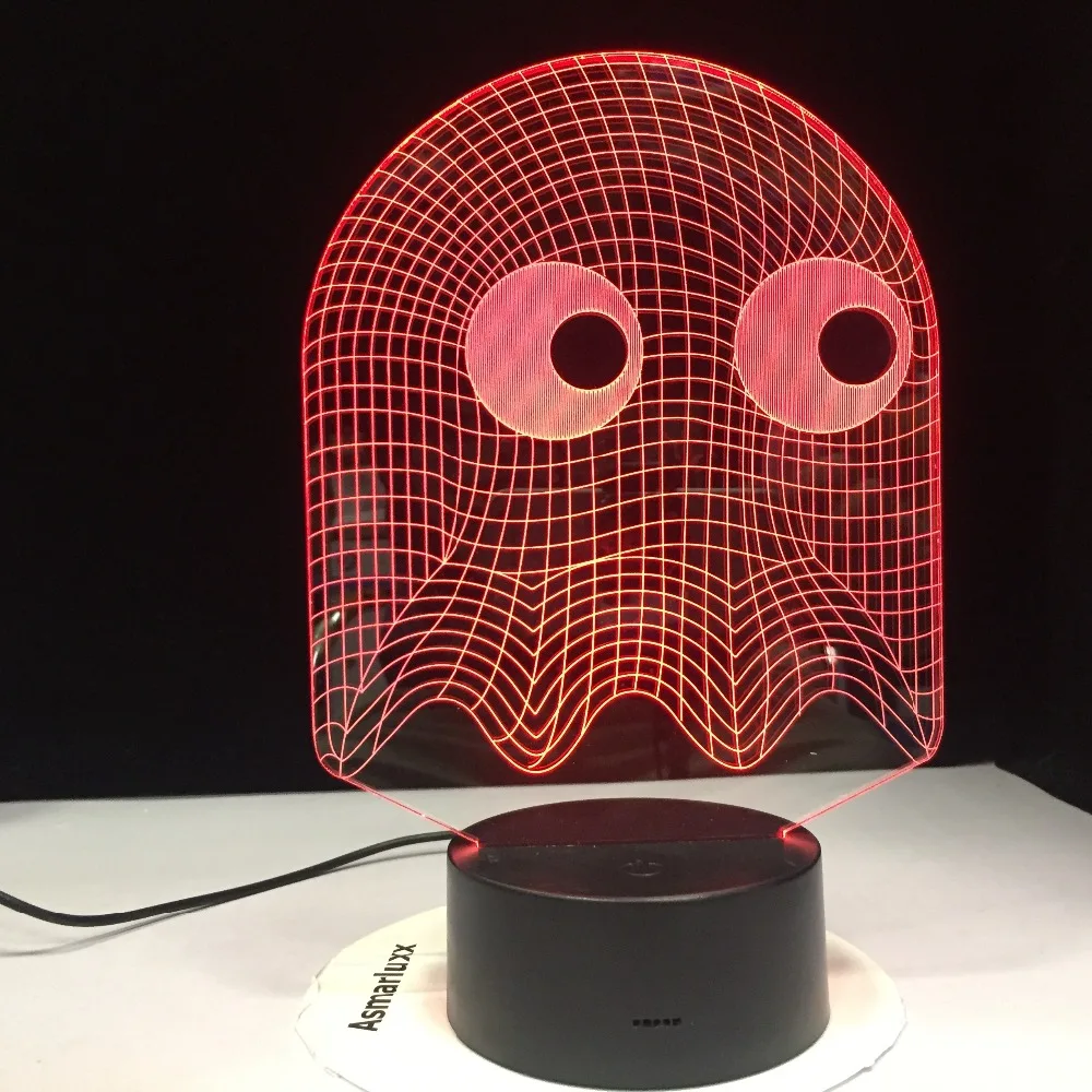 Аркадная игра Pac Man Blinky Ghost 3d Светодиодная Ночная лампа настольная 7 цветов меняющаяся Новинка светильник детский подарок Pacman ночной Светильник AW-1428