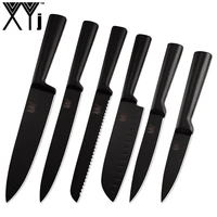 6pcs stainless steel knives set all black seamless welding non slip handle chef knives meat slicer kitchen cooking accessories