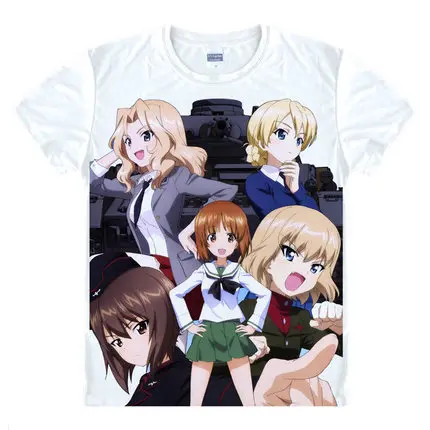Футболки с рисунком аниме Girls und Panzer рубашки коротким рукавом косплей рубашка