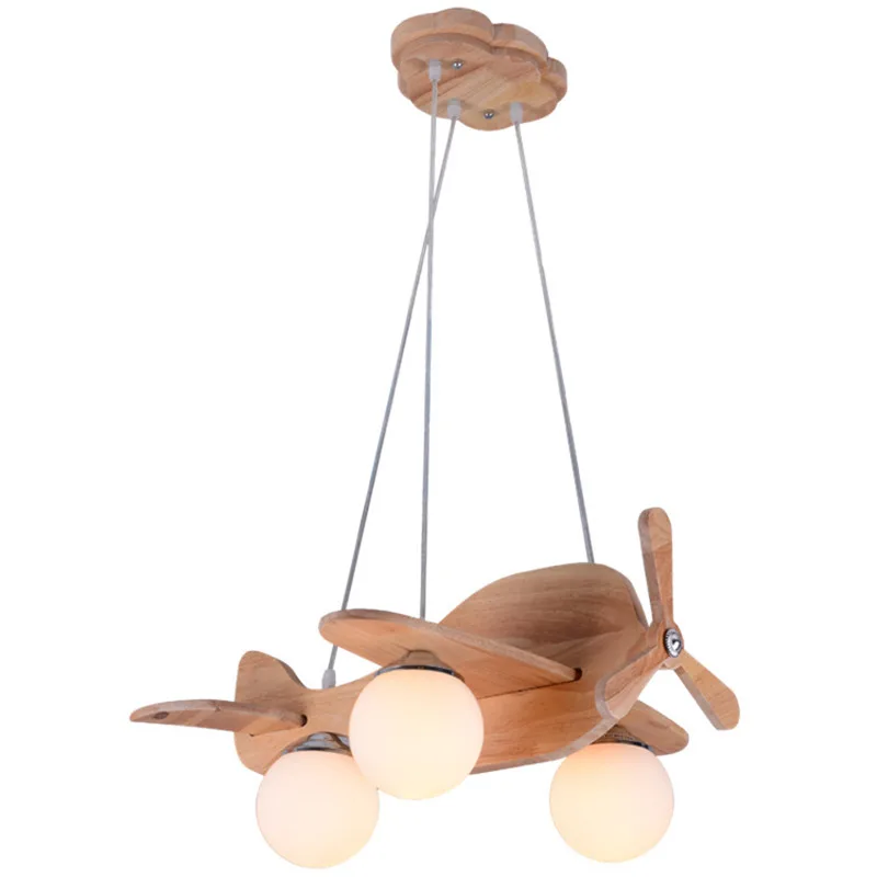 LED Wood Pendant Lights For Kids Room Airplane Children Lamp Cartoon Lighting Fixture Boy Hanging Luminaire Baby Lustre | Лампы и