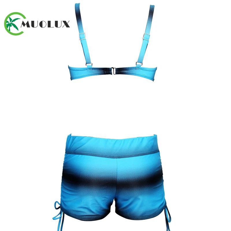 MUOLUX Sexy Push Up Gradient Women Bikini XXL Halter Plus Size Retro Shorts Tankini Two Piece Brazilian Beach Swimwear Female |