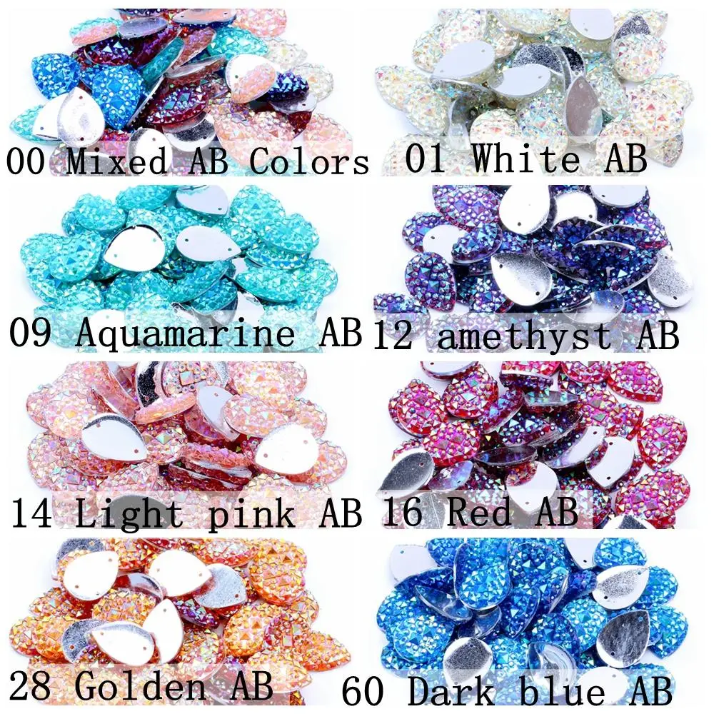 

Tear Drop 40pcs 13x18mm Many AB Color Flatback Sewing Resin Rhinestones With 2 Holes DIY Scrapbooking Craft Jewelry Accessories
