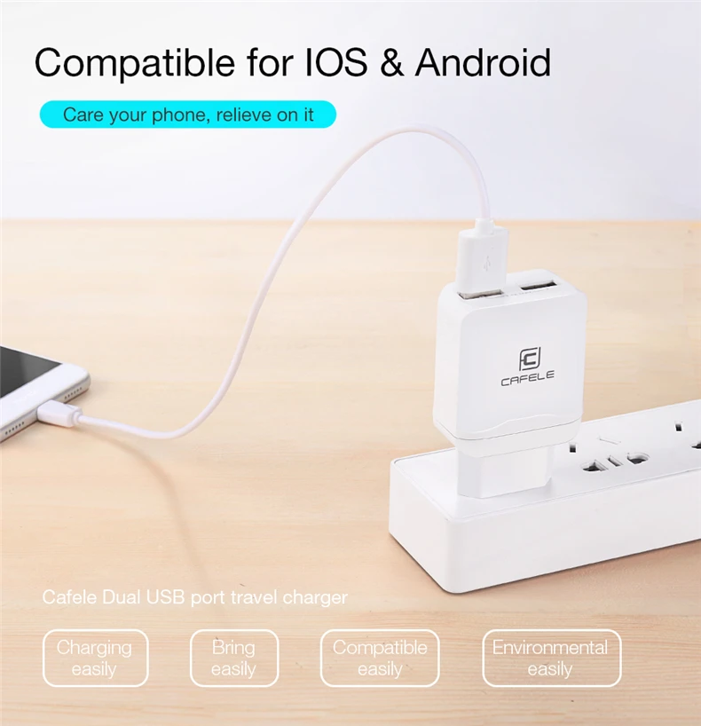 Cafele EU Plug Dual USB зарядное устройство DC 5 В 2.4A 12 Вт универсальный портативный дорожный настенный адаптер зарядное устройство для мобильного телефона для iPhone ноутбука