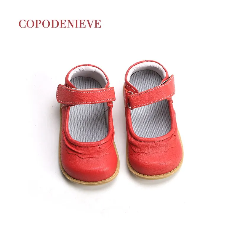 red COPODENIEVE/Обувь для девочек из натуральной кожи; черная Мэри Джейн с цветами; белая роза; детская обувь; хорошее качество; ; для маленьких детей - Цвет: red
