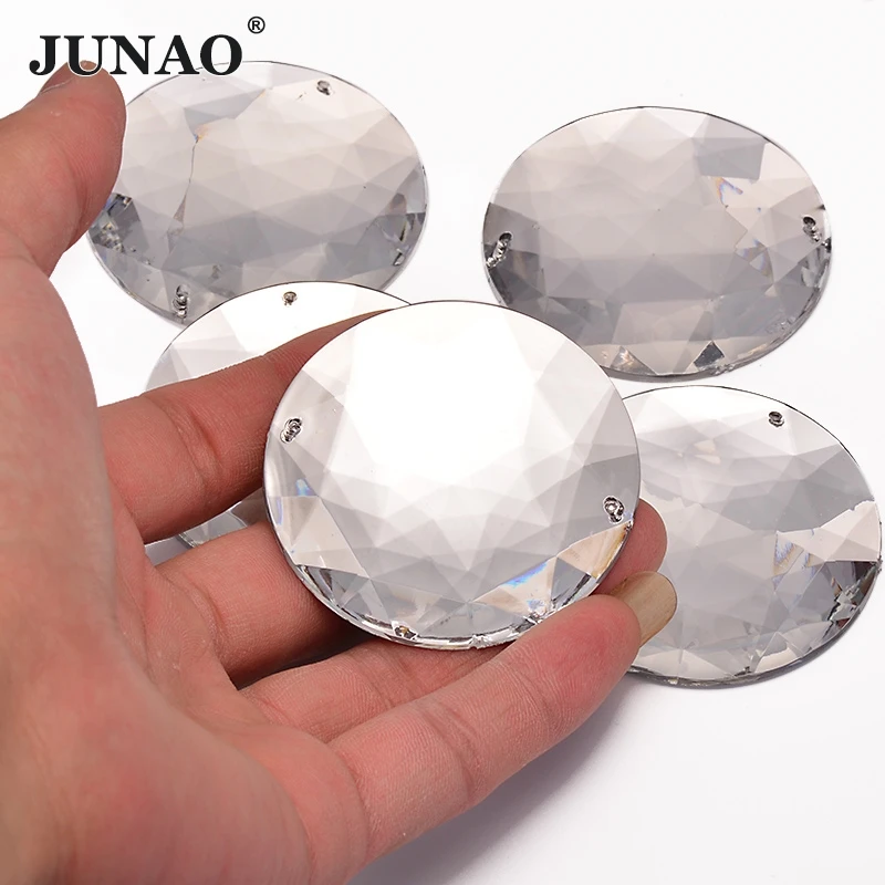 

JUNAO 52mm Big Clear White Crystal Sewing Rhinestones Acrylic Beads Flatback Strass Crystals Applique Round Stones for Clothes