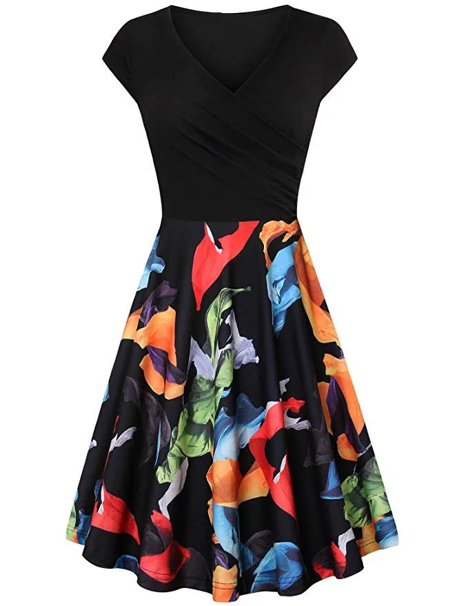 S-3XL Plus Size Summer Women Dresses Female Floral Print 50S 60S Vintage Rockabilly Dress Casual Dot A-Line Retro Dress Vestidos