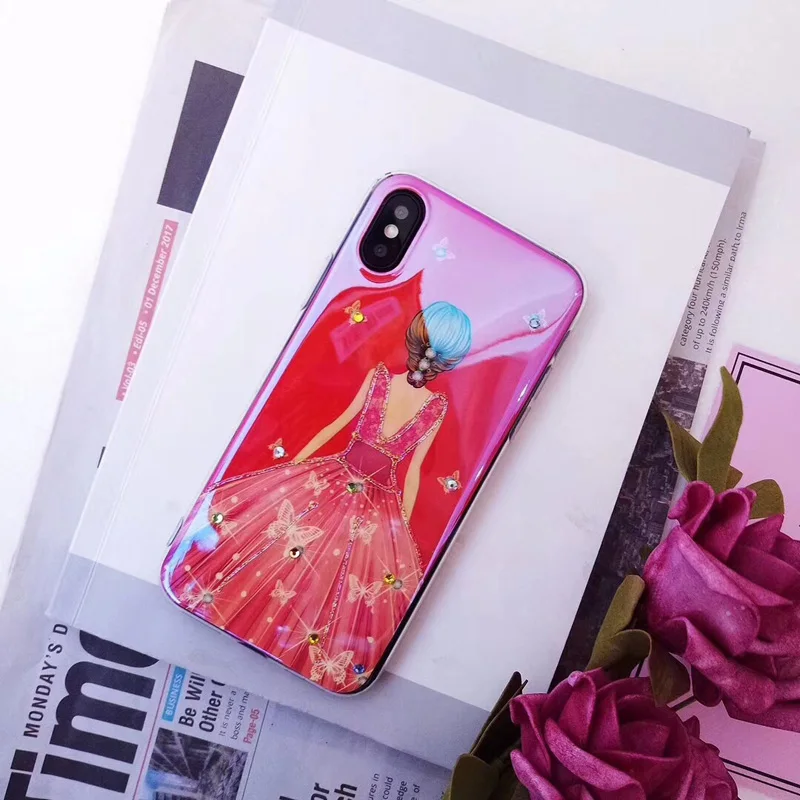 Красивая юбка для девочек чехол телефона Foir iphoneX 8 plus ювелирная синий луч мягкий
