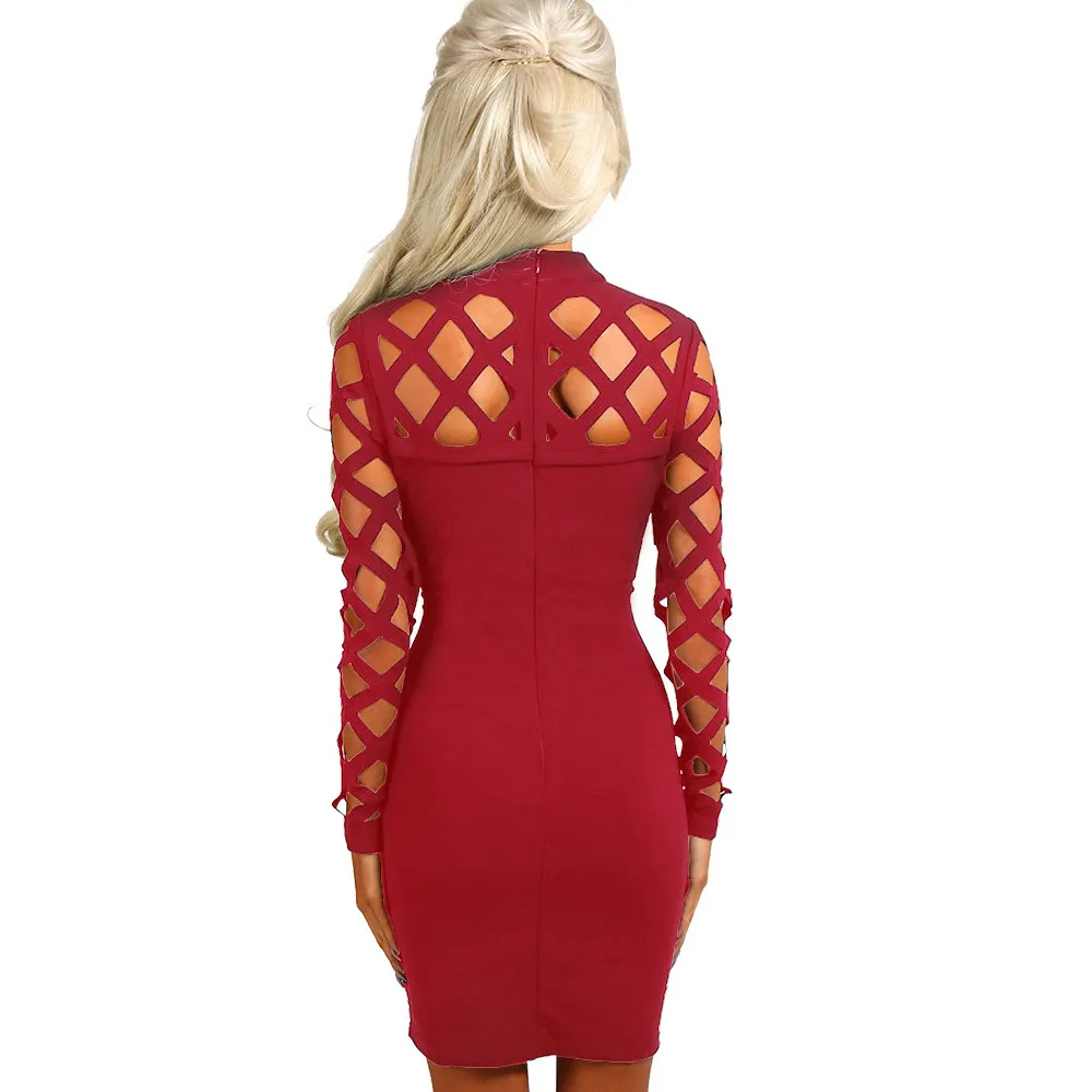 FREE OSTRICH Womens Choker High Neck Dress Caged Club Long Sleeve Ladies Stylish Bandage Slim Fit Simplicity Wears | Женская одежда