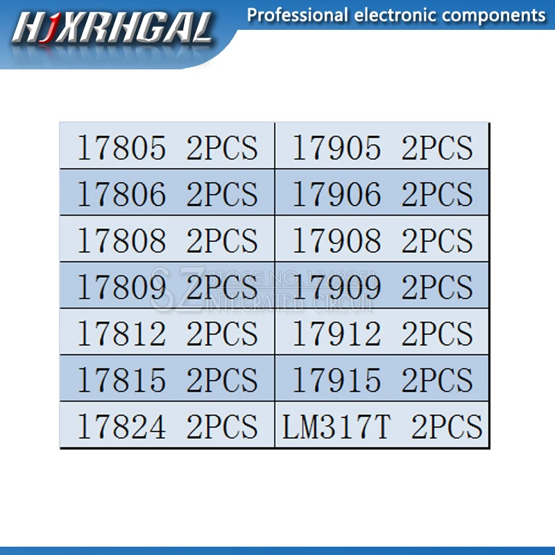14 шт. * 2 значения = 28 L7805 L7806 L7808 L7809 L7812 L7815 L7824 L7905 L7906 L7908 L7909 L7912 L7915 LM317 TO220