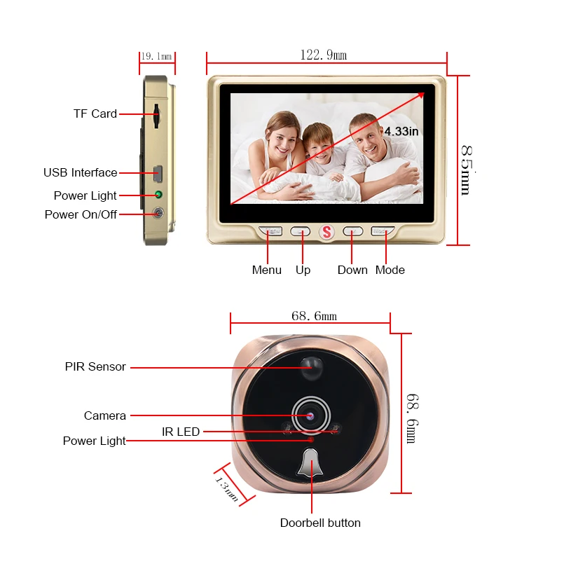 Saful Wireless Door Viewer Digital Zinc Alloy Doorbell with Night Vision Motion Detection Video Recording Peephole Camera | Безопасность