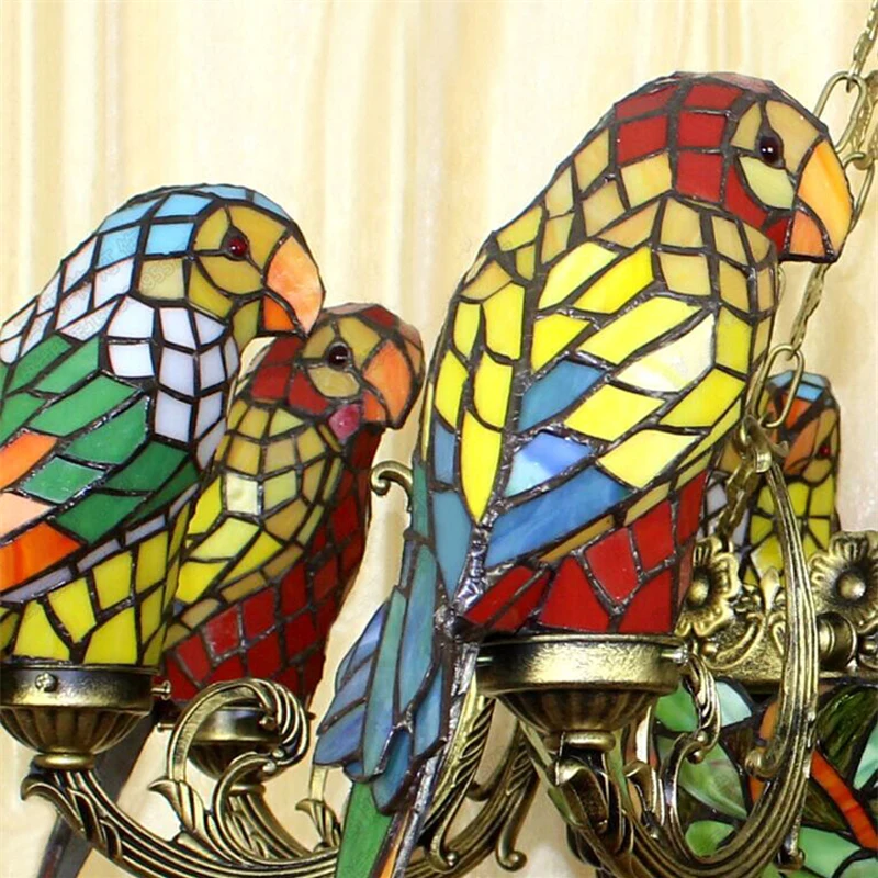SGROW Hand-made Glass Parrot Lampshade Lights for Bedroom Living Room Modern Led Chandeliers Tiffany Lamp Indoor Light Fixtures | Лампы и