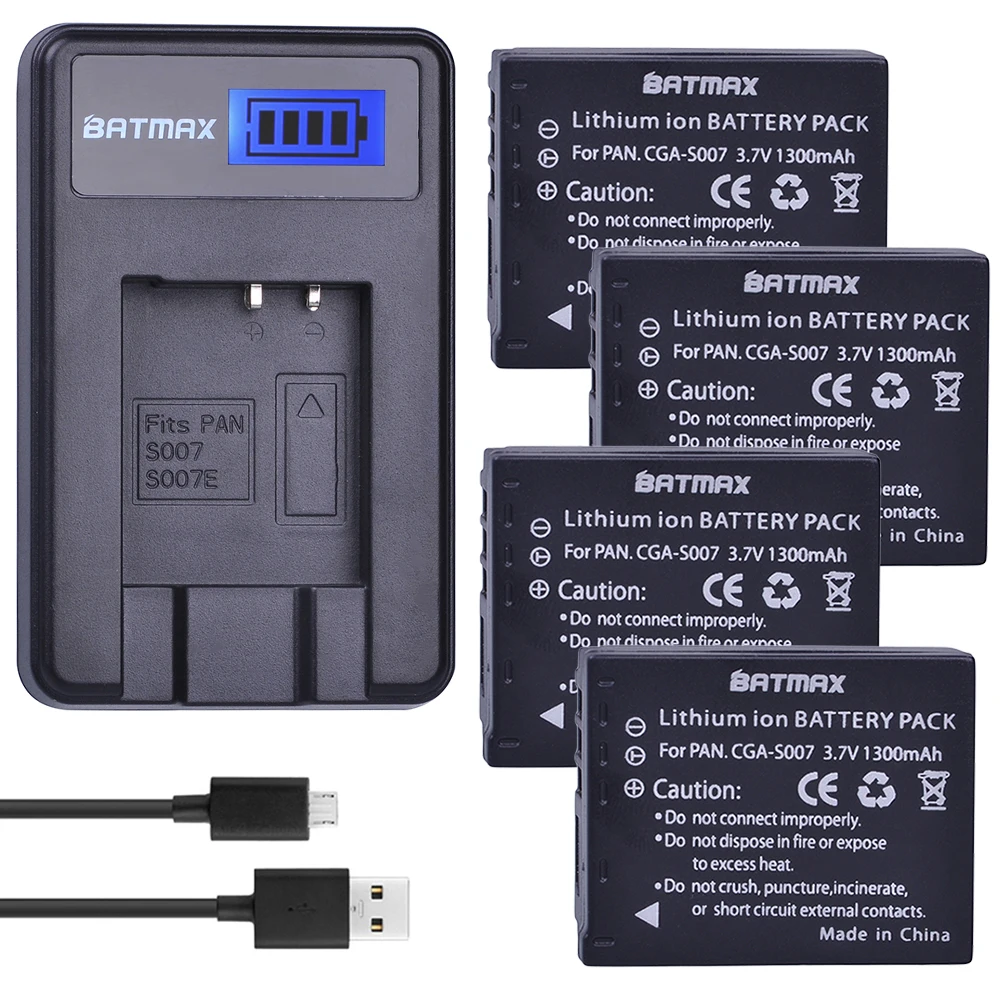 Аккумулятор Batmax 4 шт. зарядное устройство USB с ЖК дисплеем для Panasonic DMC TZ1 TZ2 TZ3 TZ4 TZ5