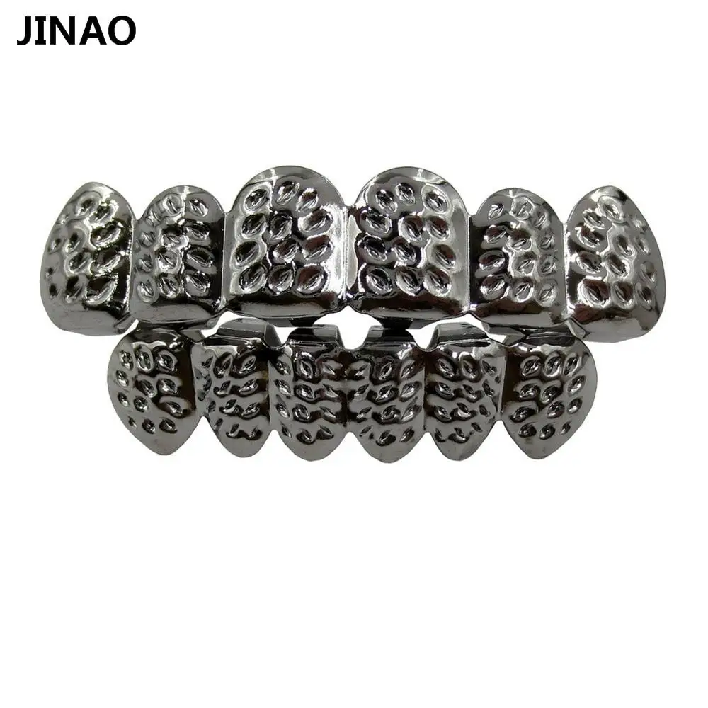 Black Set JINAO выпуклая форма позолоченные хип-хоп ЗУБЫ грили D-Cut Верхняя и нижняя гриля набор с силиконовыми вампирскими зубами гриль набор - Окраска металла: Black Set