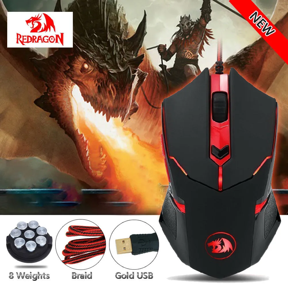 Прочная гладкая игровая мышь Redragon M601 CENTROPHORUS-3200 dpi для ПК, 6 кнопок, настройка веса, Высококачественная мышь