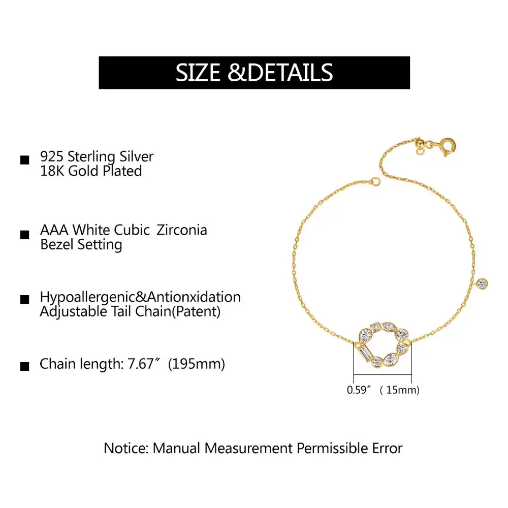 E Jewellry 925 Sterling Silver Bracelets for Women 18K Gold Plated Hollow Round Chain Link Bracelet Brand Design Fashion