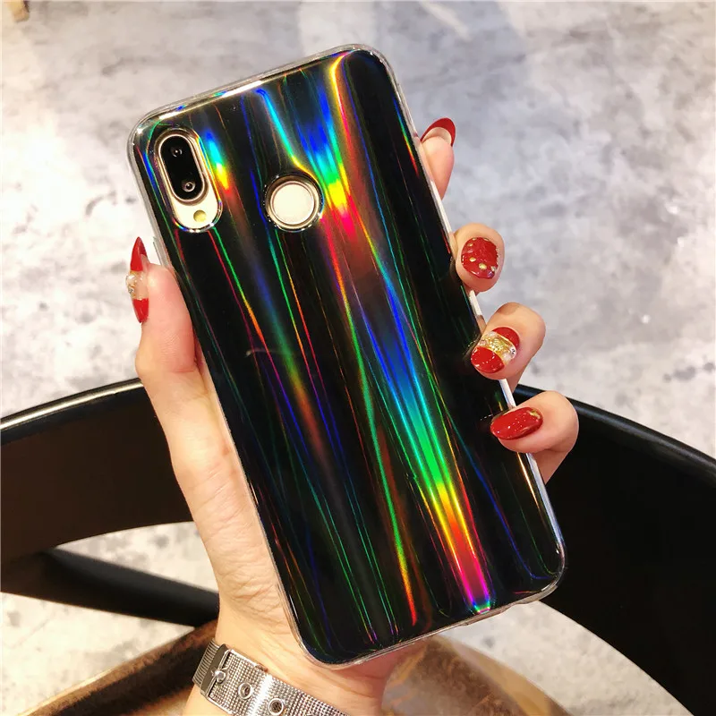 Блестящий силиконовая в цветах радуги зеркальный чехол huawei P20 P10 P9 P8 Lite 2017 Honor 8X 7C Pro