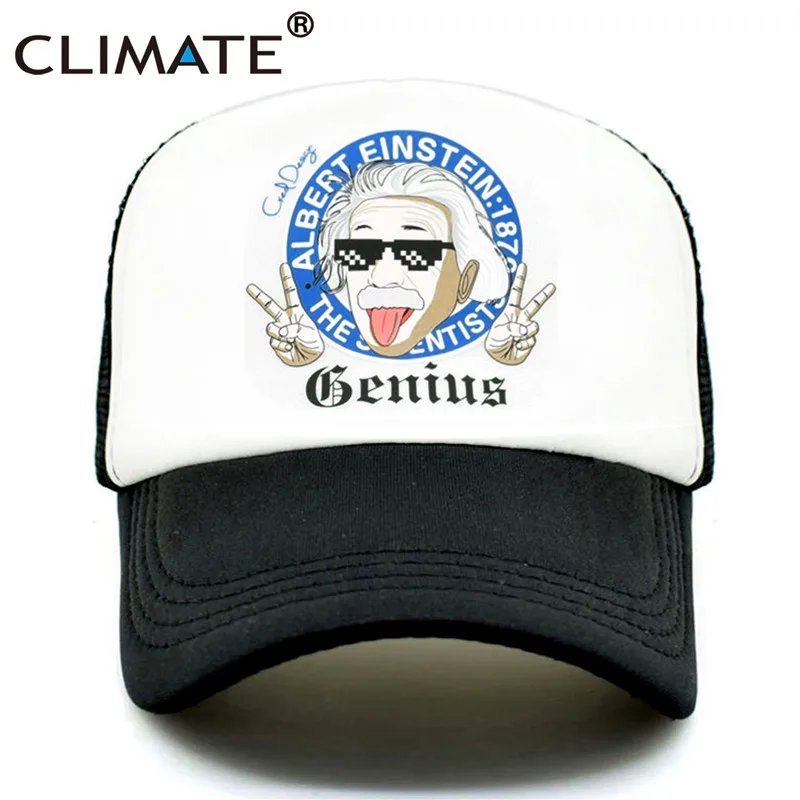 Black Климат смешной Einstein Trcuker cap Relativism космическая относительная Галактическая шляпа Trcuker cap s Мужская Женская забавная крутая сетчатая Кепка Hat - Цвет: Black