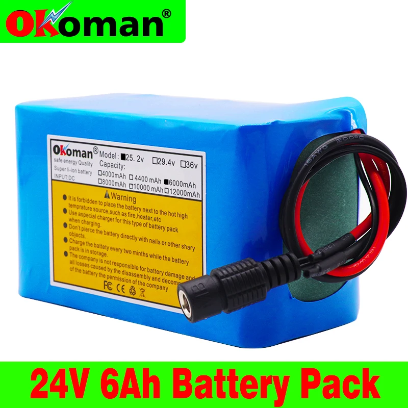 Okoman аккумулятор большой емкости 24V 6Ah 6S3P 18650 литий ионный 25 2 V 6000mAh