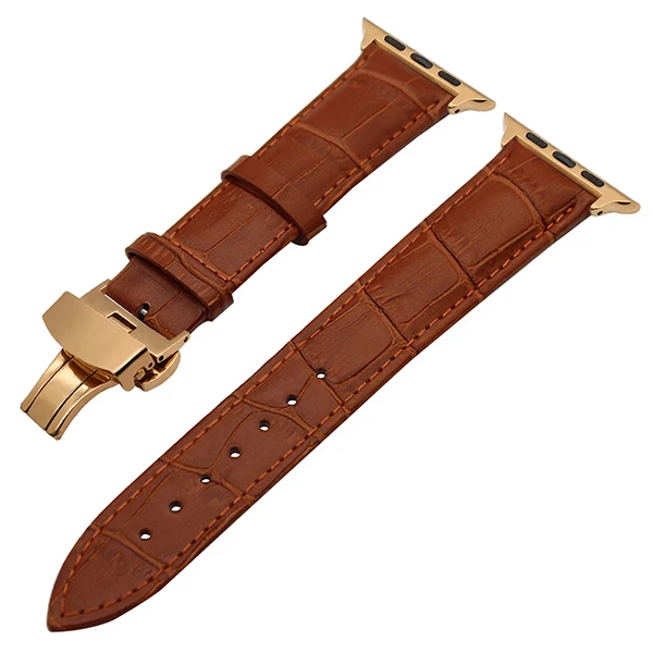Croco ремешок из натуральной кожи для часов iWatch Apple Watch Series 5 4 3 2 1 40 мм 44 мм 38 мм 42 мм ремешок с застежкой-бабочкой браслет
