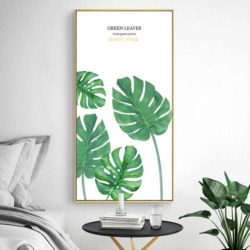 Скандинавская акварель растения зеленые листья холст живопись минимализм и