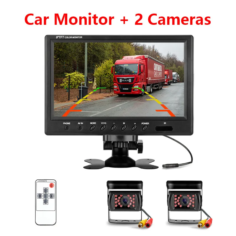 with TWO camera " TFT ЖК-дисплей подголовника автомобиля дисплей для грузовика RV автобус и CCTV система безопасности 18IR светодиодный водонепроницаемый камера дистанционный дисплей - Цвет: with TWO camera