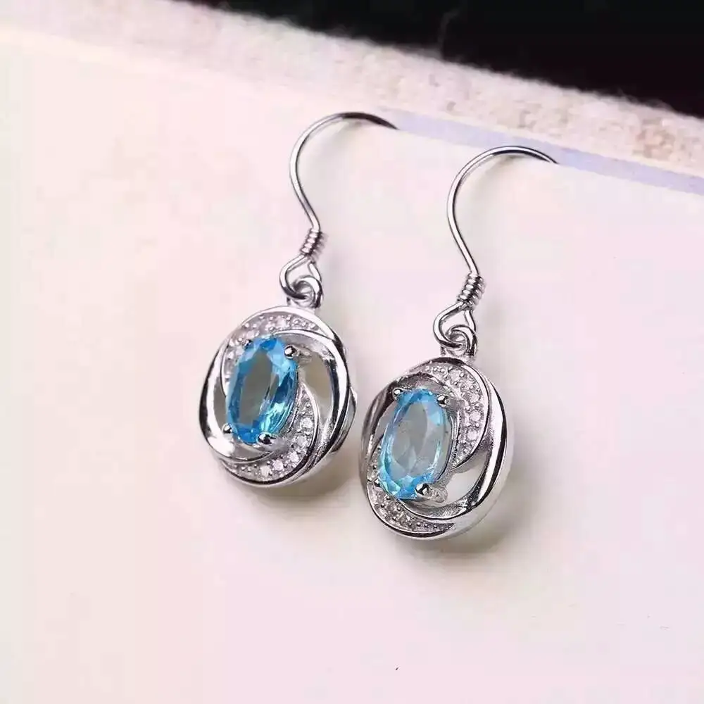 

Серьги-подвески женские из серебра 925 пробы с натуральным голубым топазом