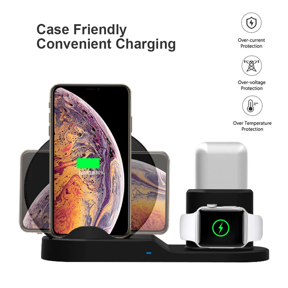 Быстрая Беспроводная зарядная док станция Portefeuille 3 в 1 для Apple Watch 2 iPhone X S XR XS Max 8 Plus