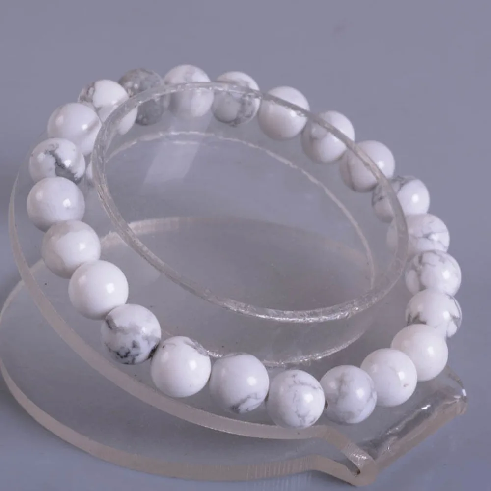 

Wholesale 5PCS 8mm Fashion White howlite round beads stretchable bracelet 7.5"
