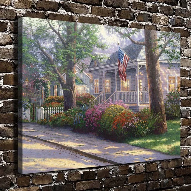 1 piece canvas art new Thomas Kinkade Hometown Pride Scenery HD Canvas Print Home decoration Living Room Wall Art painting\R281 | Дом и сад