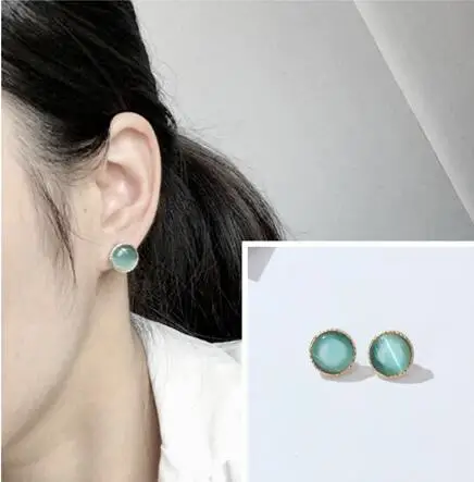 E 1028 винтажные темпераментные серьги-гвоздики цвета шампанского кошачий глаз