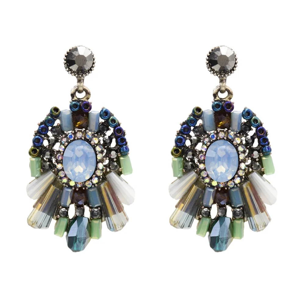 Модные Акриловые эффектные висячие серьги богемные роскошные стразы с бусинами