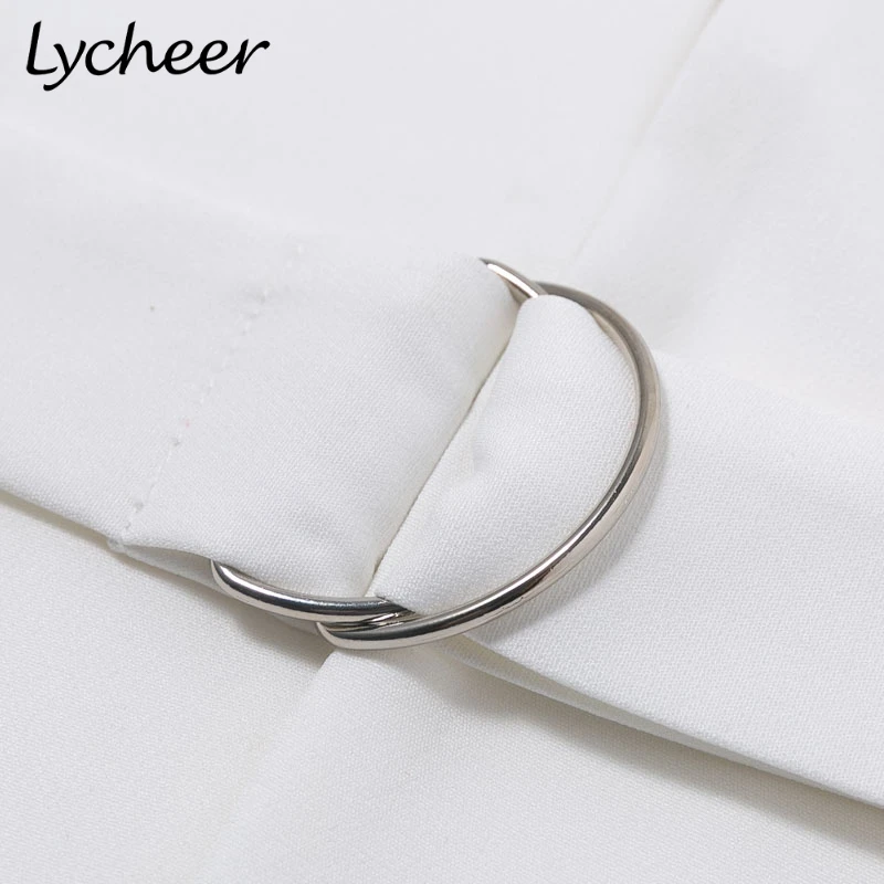 Lycheer, плюс размер, женский белый блейзер, Офисная Женская одежда, пальто, куртка, пояс, модная верхняя одежда, повседневные шикарные топы, однотонный блейзер