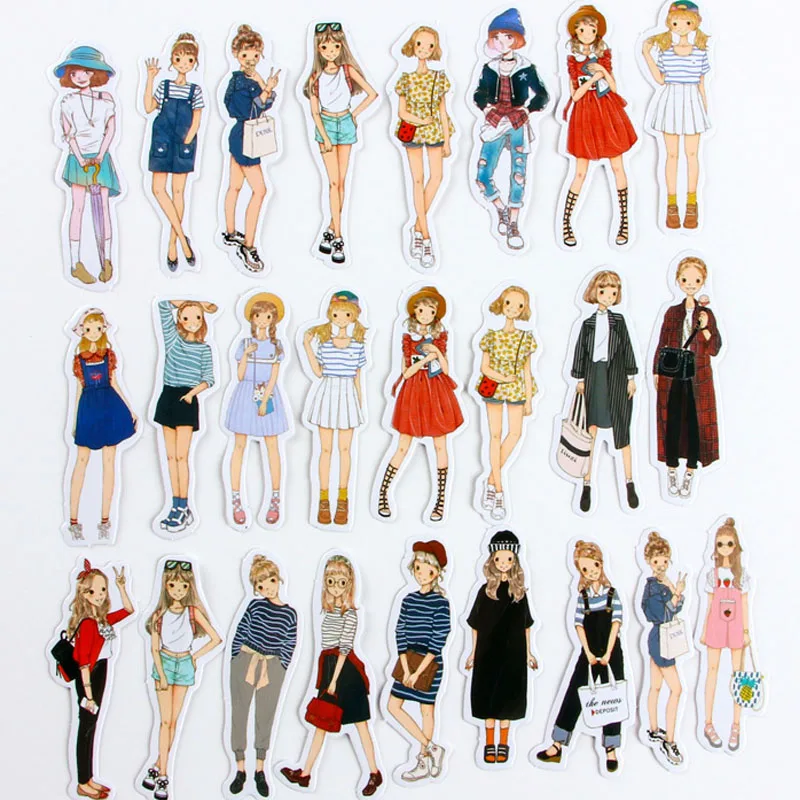 5 упаковок наклеек красивая девочка кавайные Мультяшные наклейки ПВХ
