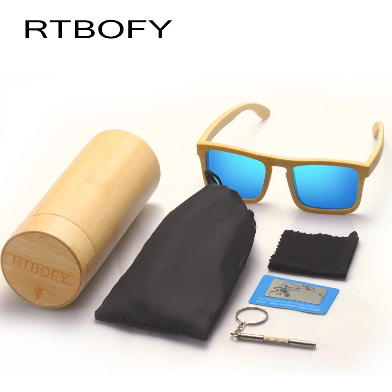 RTBOFY деревянные солнцезащитные очки для женщин Бамбуковая оправа с