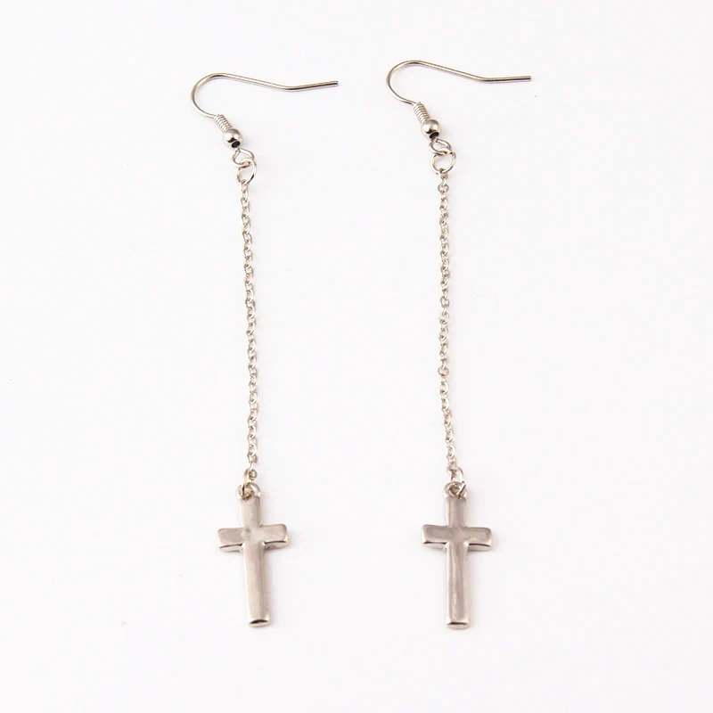 Punk Cross Pendants Drop Earrings Zinc Alloy Long Tassel Chain Dangle for Women 4A2033 |