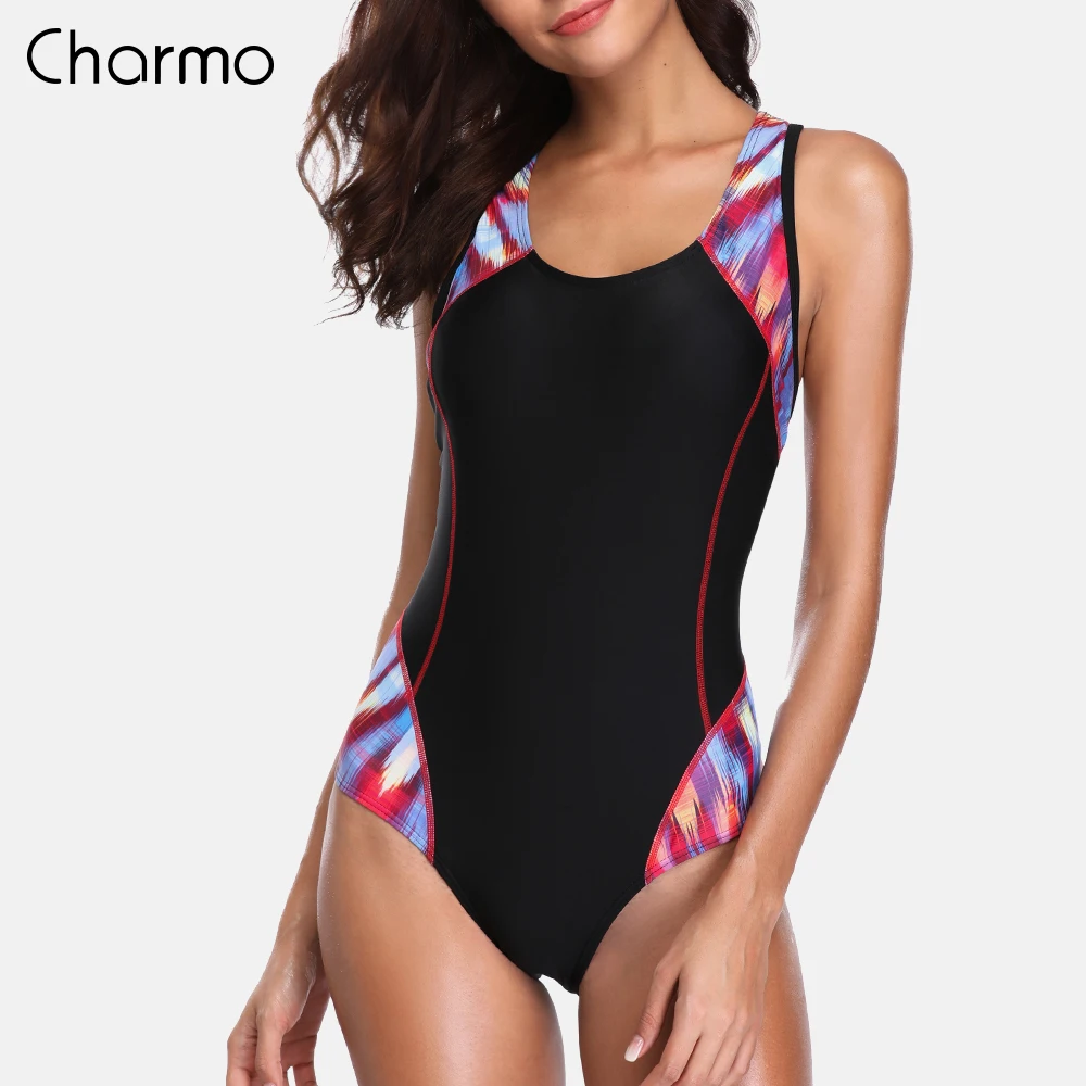 Charmo цельный женский спортивный купальные Костюм купальник в стиле пэчворк для