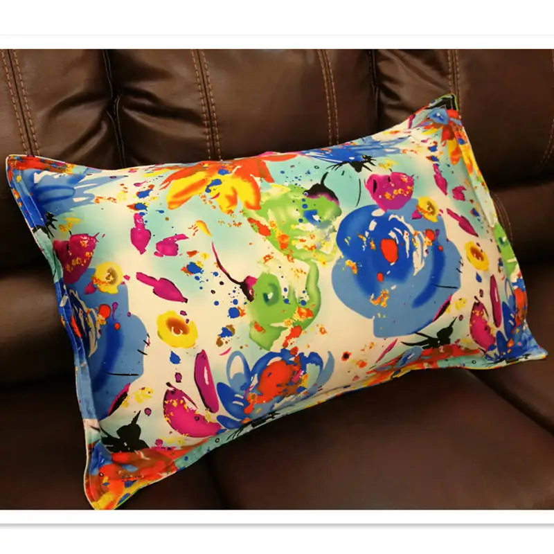 100% silk pillowcase 1pc pillow case pillow cover envelope back print stain fabric silk bedding #ls1505-6
