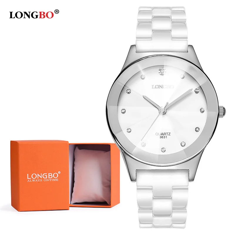 Men white with box Элитный бренд Longbo мужские и женские керамические часы моды Женева пару часов мужской кварцевые наручные часы Relojes Mujer 8631 - Цвет: Men white with box